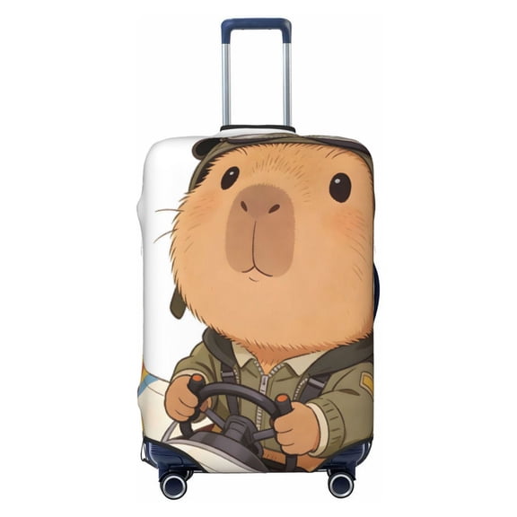 Elastic Suitcase Cover For Luggage Stretchy Travel Suitcase Protector With Top Handle Hole And Side Zipper Access Business Trip Vacation Medium Capybara Pilots A Plane