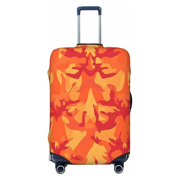 Elastic Suitcase Cover For Luggage Stretchy Travel Suitcase Protector With Top Handle Hole And Side Zipper Access Business Trip Vacation Medium Vector Camouflage Pattern Orange Red_2
