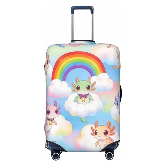Elastic Suitcase Cover For Luggage Stretchy Travel Suitcase Protector With Top Handle Hole And Side Zipper Access Business Trip Vacation Small Axolotl Cloud Rainbow