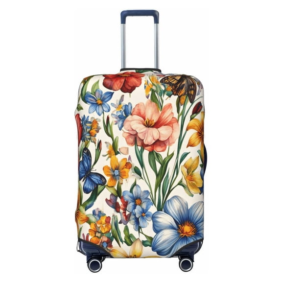 Elastic Suitcase Cover For Luggage Stretchy Travel Suitcase Protector With Top Handle Hole And Side Zipper Access Business Trip Vacation Small Fall Flowers Lily Flower Butterflies Bees
