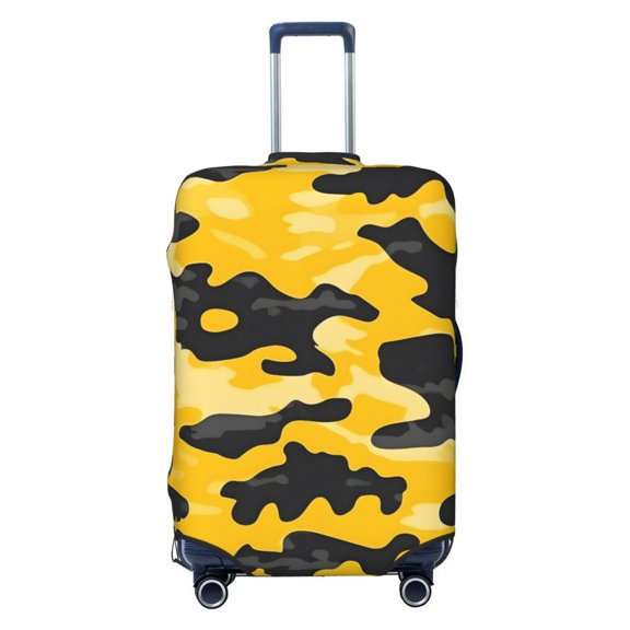 Elastic Suitcase Cover For Luggage Stretchy Travel Suitcase Protector With Top Handle Hole And Side Zipper Access Business Trip Vacation Small Vector Camouflage Pattern Yellow_3