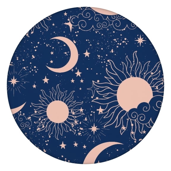 Elastic Table Cover Gothic Steampunk Cosmic Moon Sun Map Design, Waterproof Vinyl Tablecloth with Back for Picnic, Camping, Dining