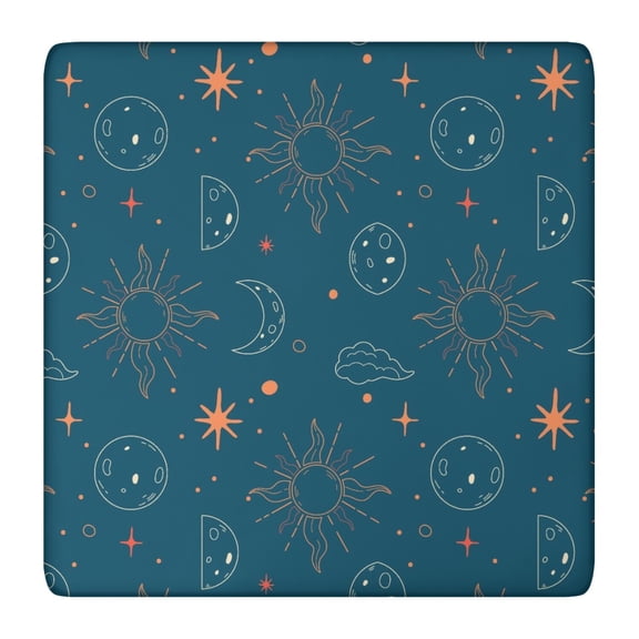 Elastic Table Cover Gothic Steampunk Cosmic Moon Sun Map Design, Waterproof Vinyl Tablecloth with Back for Picnic, Camping, Dining