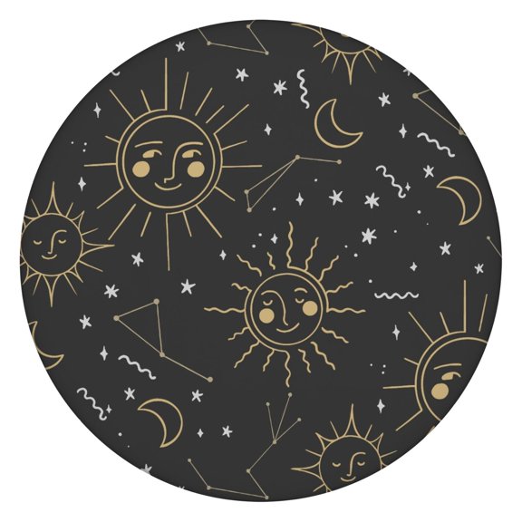 Elastic Table Cover Gothic Steampunk Cosmic Moon Sun Map Design, Waterproof Vinyl Tablecloth with Back for Picnic, Camping, Dining