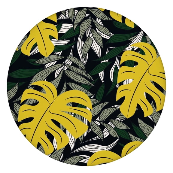 Elastic Table Cover Round Tablecloth with Colorful Exotic Hawaiian and Botanical Prints, Waterproof Vinyl, Backed for Heat Resistance and Non-Slip Use, Fits 44-50 Inch Tables