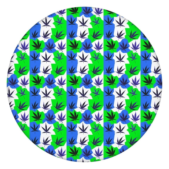 Elastic Table Cover Round Tablecloth with Rasta Marijuana Leaf and Psychedelic Weed Patterns, Waterproof and Easy to Clean Vinyl, Backed for Secure Fit