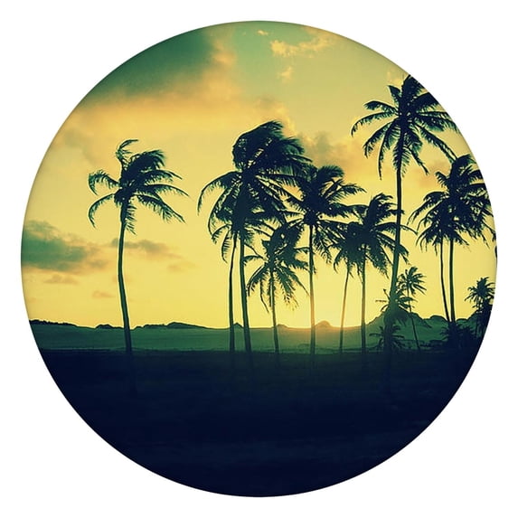 Elastic Table Cover Round Tablecloth with Tropical Paradise and Summer Beach Palm Trees Designs, Waterproof and Stain-Resistant Vinyl, Backed for Secure Fit and Heat Resistance