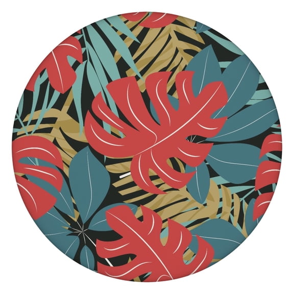 Elastic Table Cover Round Tablecloth with Vibrant Palm Inspired and Jungle Leaves Designs, Waterproof and Stain-Resistant Vinyl, Backed for Secure Fit and Heat Resistance