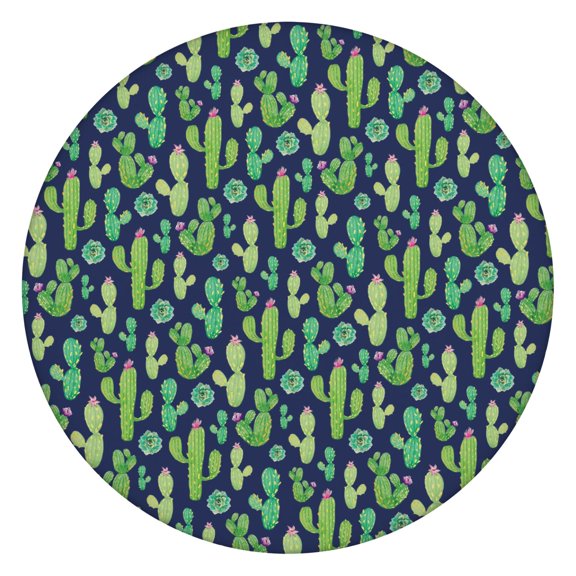 Elastic Table Cover Round Tablecloth with Watercolor Cactus and Cute Kawaii Cactus Patterns, Waterproof and Easy to Clean Vinyl, Backed for Secure Fit