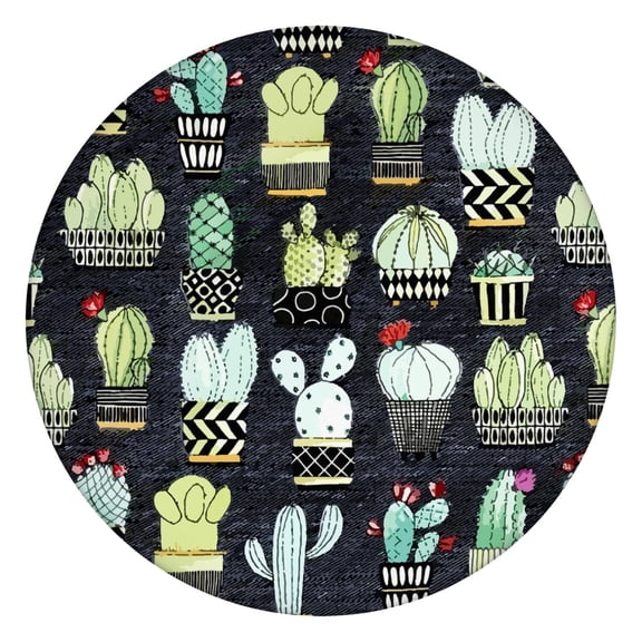 Elastic Table Cover Round Tablecloth with Watercolor Cactus and Cute Kawaii Cactus Patterns, Waterproof and Easy to Clean Vinyl, Backed for Secure Fit