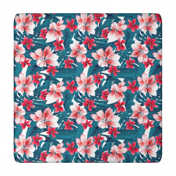 Elastic Table Cover Square Tablecloth with Botanical Jungle Leaves and Hawaiian Print Patterns, Waterproof and Easy to Clean Vinyl, Backed for Secure Fit