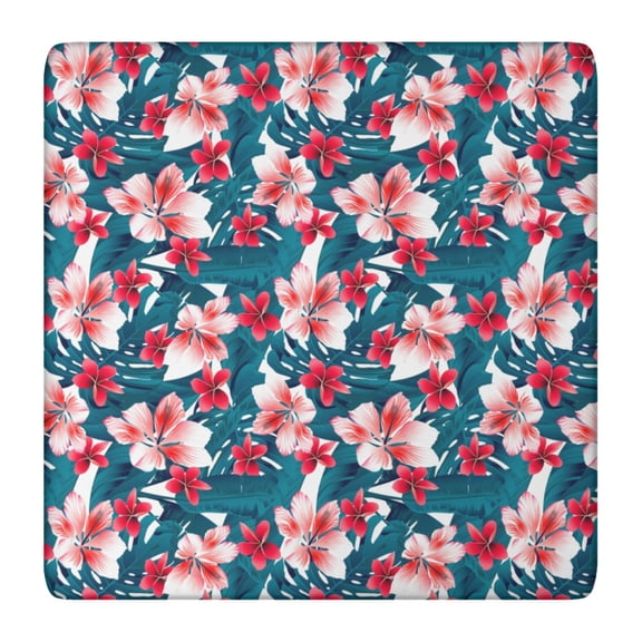Elastic Table Cover Square Tablecloth with Botanical Jungle Leaves and Hawaiian Print Patterns, Waterproof and Easy to Clean Vinyl, Backed for Secure Fit
