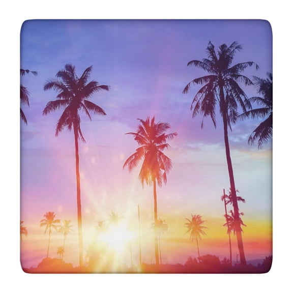 Elastic Table Cover Square Tablecloth with Tropical Paradise and Summer Beach Palm Trees Designs, Waterproof and Stain-Resistant Vinyl, Backed for Secure Fit and Heat Resistance