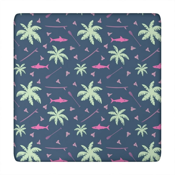 Elastic Table Cover Square Tablecloth with Vibrant Hawaiian Sunset Beach and Minimalist Palm Tree Patterns, Waterproof, Stain-Resistant Vinyl with Backing for Secure Fit