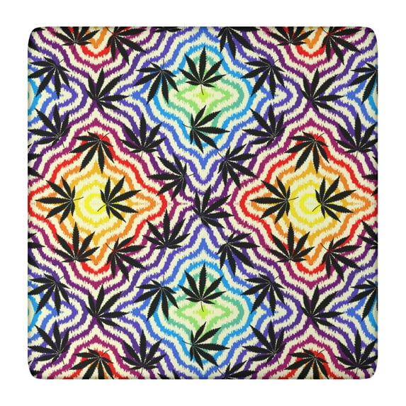 Elastic Table Cover Squre Tablecloth with Psychedelic Weed and Rasta Marijuana Leaf Patterns, Waterproof, Stain-Resistant Vinyl with Backing for Secure Fit