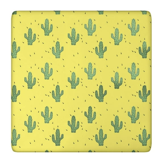 Elastic Table Cover Squre Tablecloth with Retro Desert Succulent and Cute Kawaii Cactus Patterns, Waterproof, Stain-Resistant Vinyl with Backing for Secure Fit