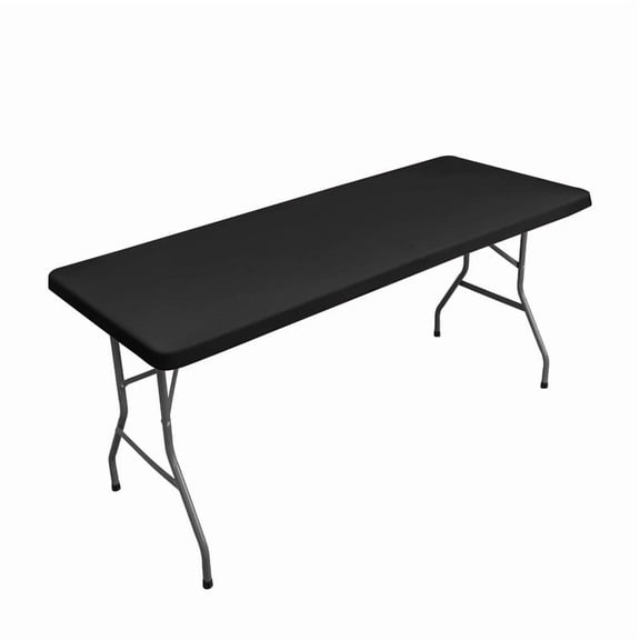 Elastic Table Cover - Washable Waterproof Tablecloth, Spill-Proof Polyester, Outdoor Picnic & Bbq, Easy Clean Reusable Wrap, Black, JASKFLY