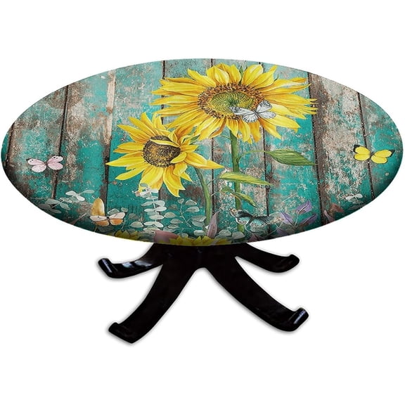 Elastic Tablecloth for Round Tables Outdoor Fitted Tablecloths with Elastic Waterproof Wipeable Table Cloths for Indoor,Picnic,Kitchen,Dinner (52"-56")