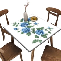 Elastic Tablecloth Square, Blue Rose Garland Pattern Printed on Stain Resistant Square Fitted Table Cover, Fits Picnics & Outdoor Events, Fit for 36" x 36" Square Tables