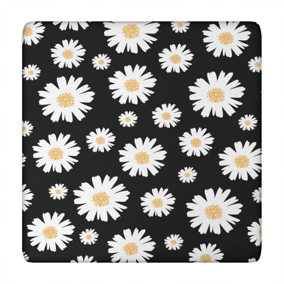 Elastic Tablecloth Square Waterproof with Retro Daisy Graphic Print, Backed Boho Chic Floral Cover for Dining Parties