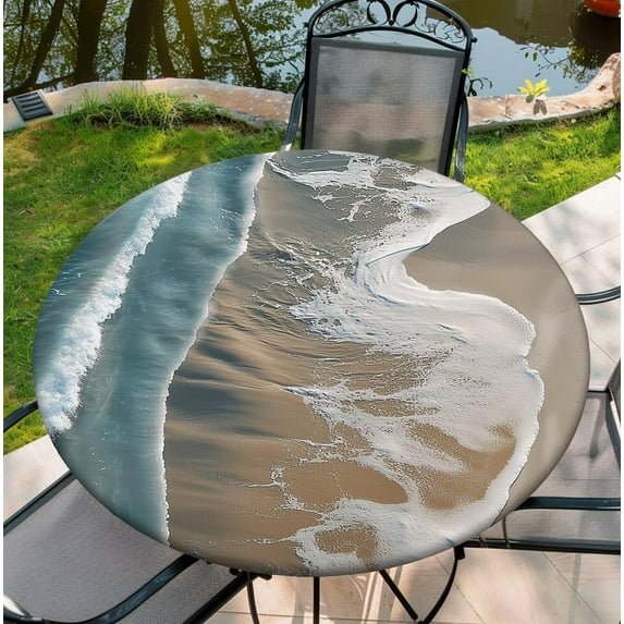 Elastic Tablecloth for Round Tables, 54"-58" Sea Round Table Cloths with Waterproof, Fitted Tablecloth for Outdoor,Dining, Kitchen, 60"