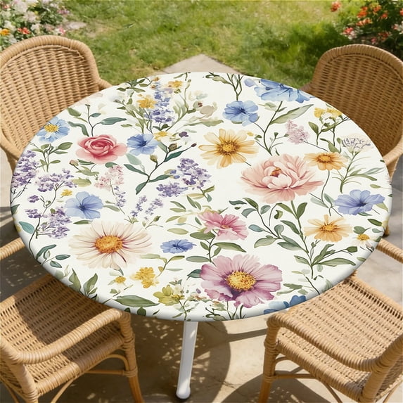 Elastic Tablecloth for Round Tables, Waterproof Tablecover for Up to 36"-65" Round Table, Dining Tablecover for Indoor and Outdoor, Holiday
