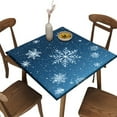 thumbnail image 1 of Elastic Tablecloths for Square Tables, Blue and White Snowflake Pattern Printed on Oilproof Card Table Cover, Perfect for Parties & Celebrations, Fit for 36" x 36" Square Tables, 1 of 4