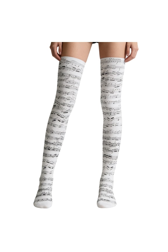 Elastic Thigh High Socks With Clear Piano Music Symbols Perfect For Punk Rock And Daily Wear