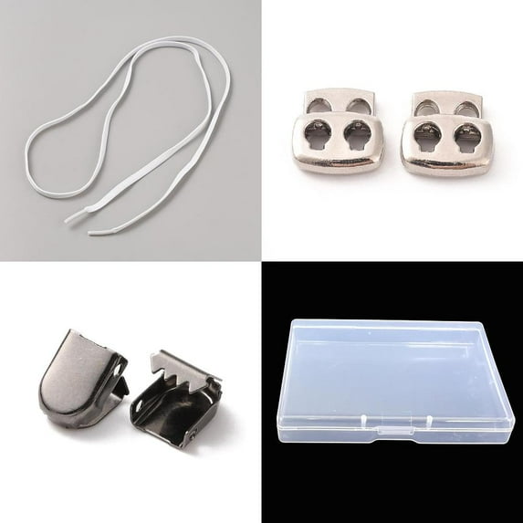 Elastic Tieless Shoelace Kits including Polyester Cord Shoelaces with Alloy Spring Cord Locks & Brass Shoelace End Clips White 1200x6x1.5mm
