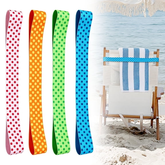 Elastic Towel Strap for Chair - 4-Pack Polka Dot Towel Holder - Reusable Adjustable Towel Tie