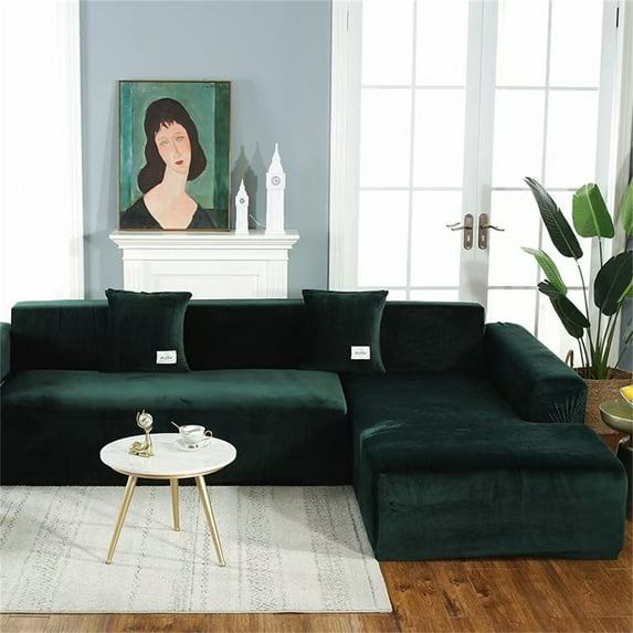 Elastic Velvet Sofa Slipcover, Anti-Slip Stretch Couch Cover Furniture Cover-1 Seat 90-140cm-dark green