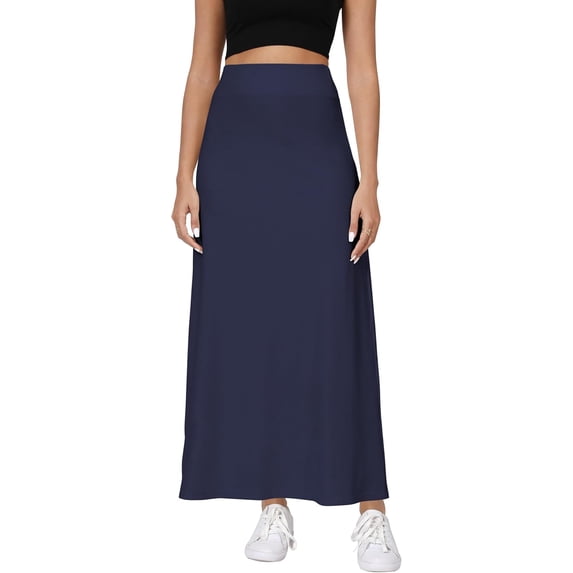Elastic Waist A-Line Long Maxi Skirt Below Knee for Women Fall Winter