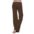 thumbnail image 1 of Elastic Waist Button Pocket Yoga Pants - Brown - 4XL, 1 of 6