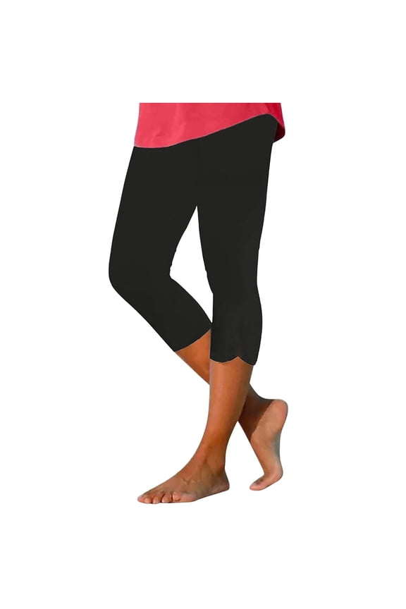 Elastic Waist Capris for Women New High Waist Capris Leggings for Women Casual Comfy Solid Color Capris Leggings Soft Workout Yoga Pants Womens Capris Pants Black S