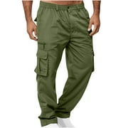 SEROYE Elastic Waist Cargo Pants Men Cotton Joggers Hiking Outdoor Sweatpants Multi Pockets Straight Leg Casual Trouser
