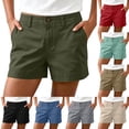 thumbnail image 1 of Elastic Waist Cargo Shorts for Streetwear Womens Shorts With Pockets Button High Waisted Above The Knee Shorts Summer Wide Leg Beach Short Red L, 1 of 8
