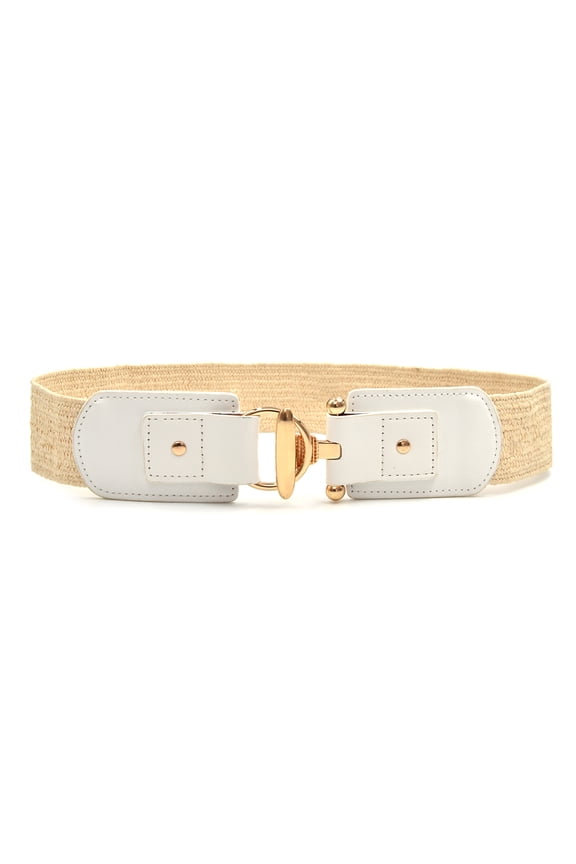 Elastic Waist Cincher Woven PP Straw Waist Belt Gold Tone Clasp Closure Adjustable Girdle for Women's Dresses Skirts