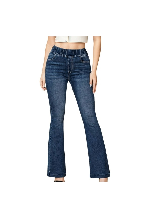 Elastic Waist High Stretch Jeans for Women High Waisted Lifting Micro Flare Denim Fashion Casual Pants Pull on Jeans for Women