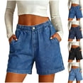 thumbnail image 1 of Elastic Waist Jean Shorts for Women with Pockets Wide Leg Stretchy Loose Fit Trendy Casual Faux Denim Shorts (XL, Blue), 1 of 8