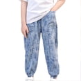 thumbnail image 1 of Elastic Waist Jeans for Boys Girls 8t Loose Casual Printed Cuff Denim Pants Streetwear Boyfriend Fashion Long Trousers, Light Blue3 Years, 1 of 5