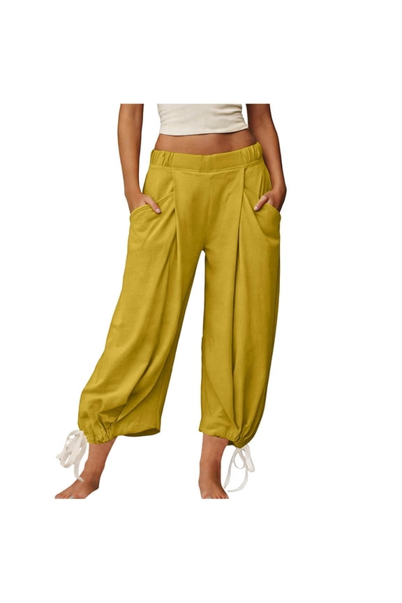 Elastic Waist Joggers for Women Lounge Harem Beach Palazzo Trousers with Pockets Wide Leg Loose Fit Casual Pants Solid Fashion Trendy Slacks 2026 Spring Summer Vacation Outfits