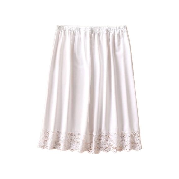 Elastic Waist Knee Length Half Slips for Women Under Dresses Invisible Underskirt Basic Color Lace Trim Petticoat