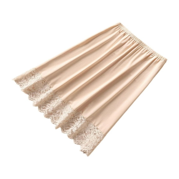 Elastic Waist Knee Length Half Slips for Women Under Dresses Invisible Underskirt Basic Solid Color Lace Trim Petticoat