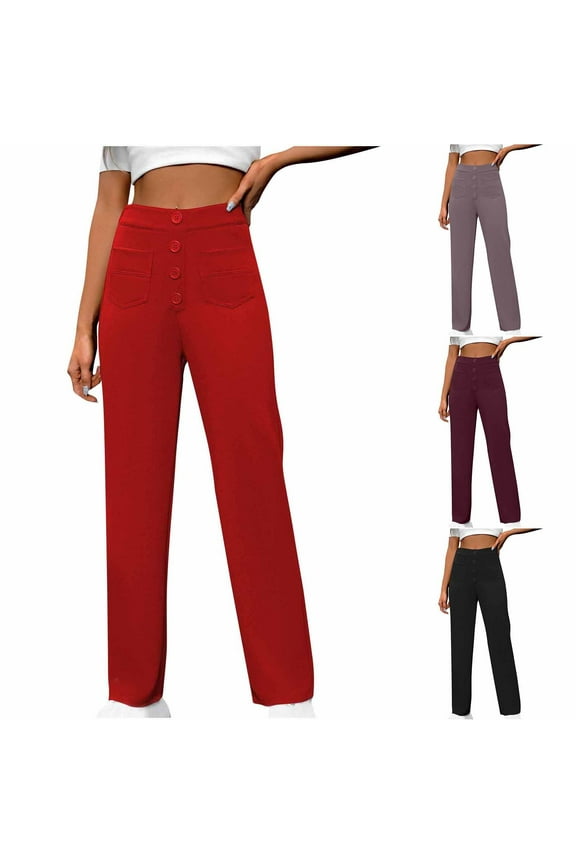 Elastic Waist Long Pants with Pockets, High Waisted Tummy Control Straight Leg Trousers, Casual Work Office Slacks for Women, Professional Style Gifts | CSEONE,Black XL