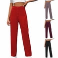 thumbnail image 1 of Elastic Waist Long Pants with Pockets, High Waisted Tummy Control Straight Leg Trousers, Casual Work Office Slacks for Women, Professional Style Gifts | CSEONE,Red XL, 1 of 8