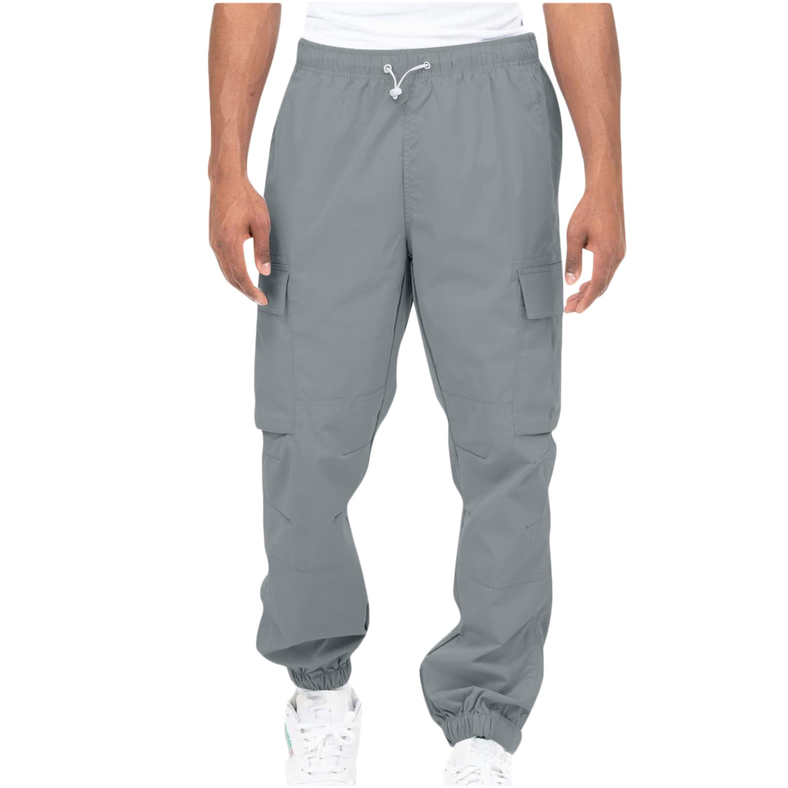 Elastic Waist Mens Pants Men Solid Casual Multiple Pockets Outdoor Fitness Pants Cargo Pants Trousers Black Dress Pants Men Faux Leather Pants