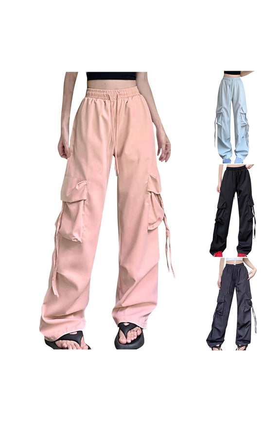 Elastic Waist Pants with Drawstring and Pockets, High Waisted Trousers Joggers Lounge Pants, Casual Daily Work Office Solid Color, Practical Gifts for Women | CSEONE,Gray L