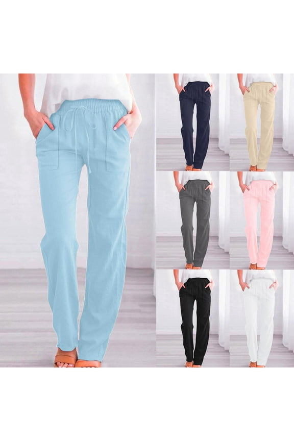 Elastic Waist Pants High Waisted Tummy Control Casual Workout Pants Solid Color Full Length Lounge Pants for Women Fashion Gifts for Women | Sopatenor,Beige XL