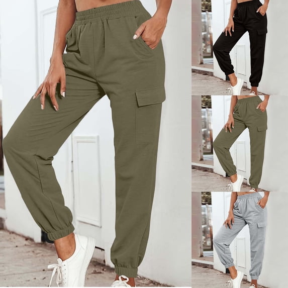 Elastic Waist Pants with Pockets, High Waisted Tummy Control Straight Leg Trousers, Casual Work Office Slacks for Women, Professional Style Gifts | CSEONE,Army Green XL