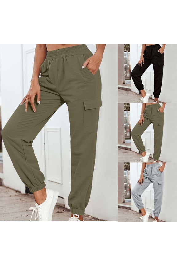 Elastic Waist Pants with Pockets, High Waisted Tummy Control Straight Leg Trousers, Casual Work Office Slacks for Women, Professional Style Gifts | CSEONE,Gray L